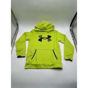 Under Armour Boys Hoodie YMD M Neon Yellow ColdGear Loose Kangaroo Logo